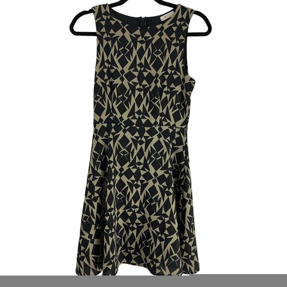 Anthropologie Everly Black/Tan Fit & Flare Geometric Fully Lined Dress Size S - Picture 1 of 7